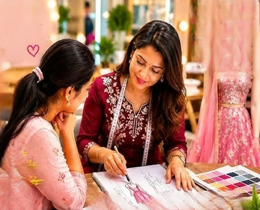 Hand-embroidered custom lehenga fabric detailing at Apreksha Design House atelier